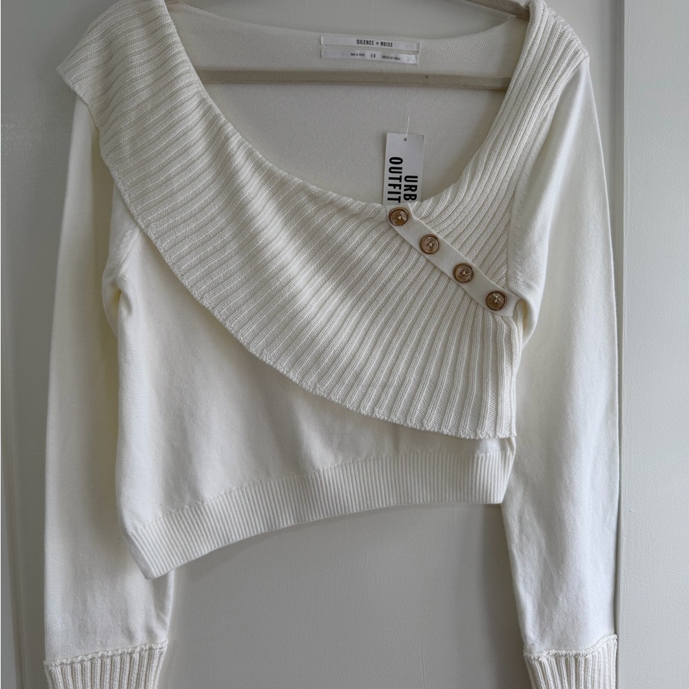 Urban Outfitters Off-Shoulder Cream Sweater with Button Accent